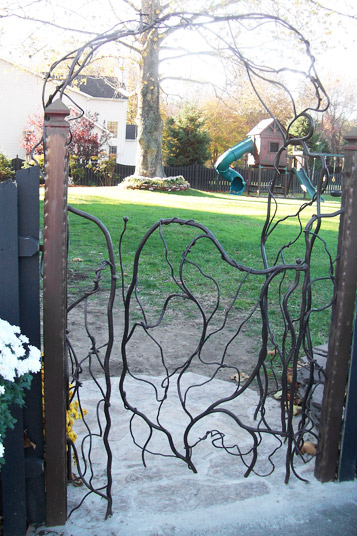 Decorative Wrought Iron Vine Gate with Canopy